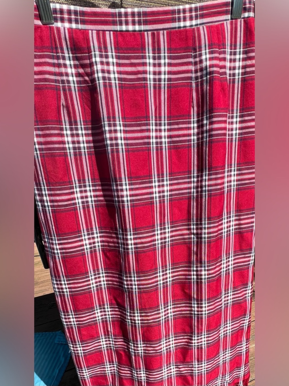 Red Plaid Maxi Skirt - Classic Tartan Long Skirt. Size 10.